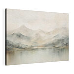 Canvas Schilderijen Aquarel van een meer met bergen in de verte