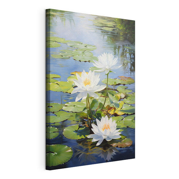 Canvas Schilderijen Groep witte bloemen in een vijver