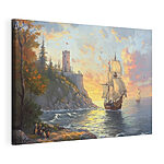 Canvas Schilderijen Schilderij van een schip varend op het water