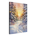 Canvas Schilderijen Aquarel van een besneeuwd bos