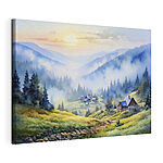 Canvas Schilderijen Schilderij van een dorp in de bergen