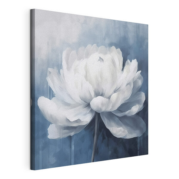 Witte bloem op blauwe achtergrond Canvas Schilderijen Witte bloem op blauwe achtergrond