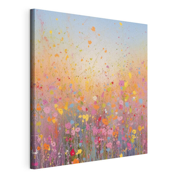 Canvas Schilderijen Schilderij van bloemen in een veld