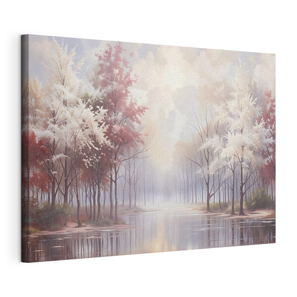 Canvas Schilderijen Waterlichaam met bomen en een bewolkte lucht