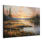 Canvas Schilderijen Landschap van een meer met een zonsondergang