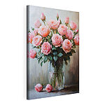 Canvas Schilderijen Schilderij van roze rozen in een vaas