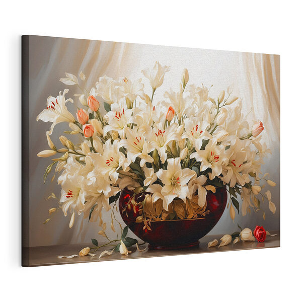 Canvas Schilderijen Vaas met witte bloemen