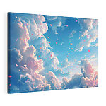 Canvas Schilderijen Blauwe lucht met wolken en roze hartjes