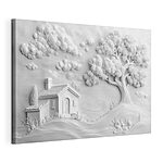 Canvas Schilderijen Witte muurkunst met een huis en boom