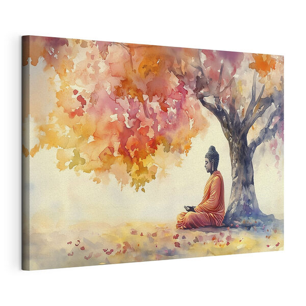 Canvas Schilderijen Aquarel schilderij van een persoon zittend onder een boom