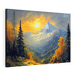 Canvas Schilderijen Berglandschap met bomen en wolken