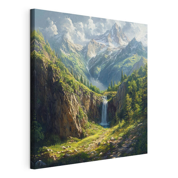 Canvas Schilderijen Waterval in een berg