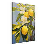 Canvas Schilderijen Schilderij van citroenen en bloemen op een boom