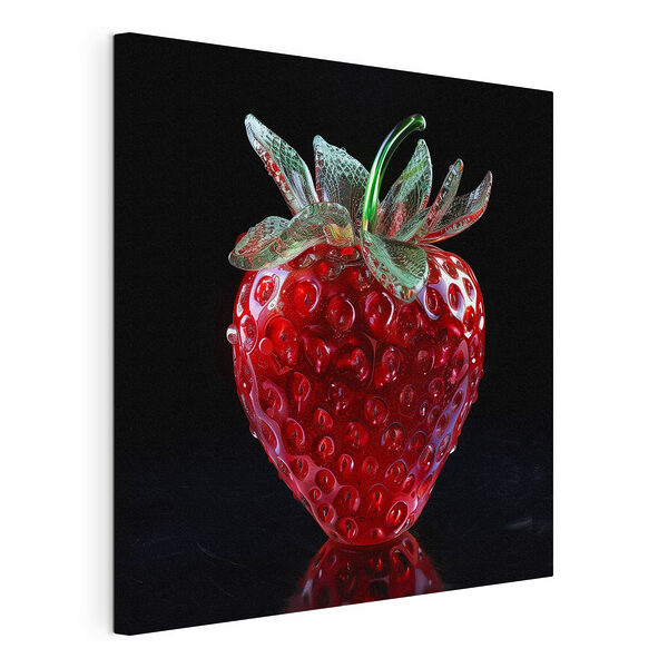 Glazen aardbei met groene steel Canvas Schilderijen Glazen aardbei met groene steel