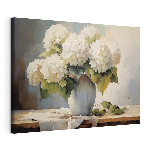 Schilderij van witte bloemen in een vaas Canvas Schilderijen Schilderij van witte bloemen in een vaas