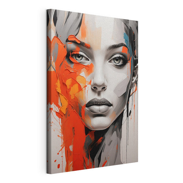 Canvas Schilderijen Schilderij van een vrouw met oranje verf op haar gezicht