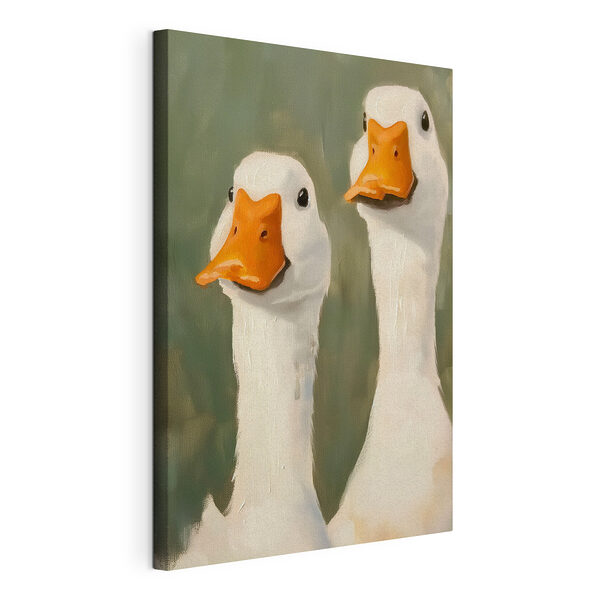Schilderij van twee witte eenden Canvas Schilderijen Schilderij van twee witte eenden