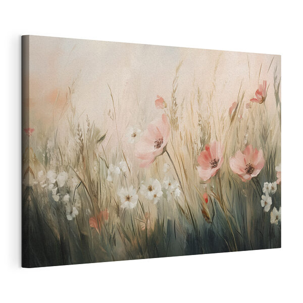 Schilderij van bloemen in een veld Canvas Schilderijen Schilderij van bloemen in een veld