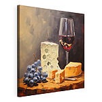 Canvas Schilderijen Glas wijn en kaas op tafel