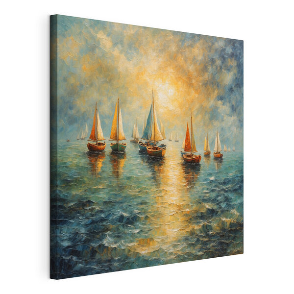 Canvas Schilderijen Groep boten op het water