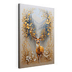 Canvas Schilderijen Schilderij van een hert met bloemen en bergen