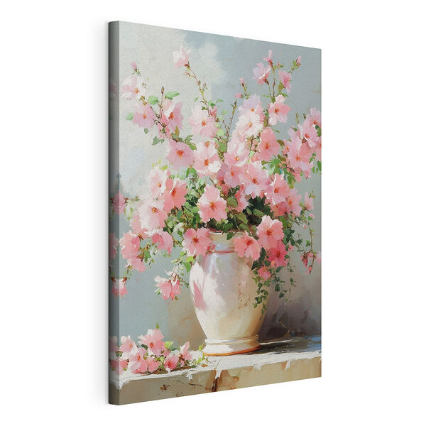 Canvas Schilderijen Vaas met roze bloemen