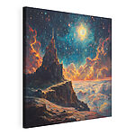 Canvas Schilderijen Berg met een toren in de lucht