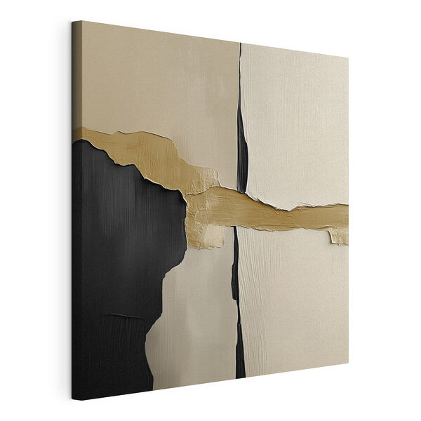 Canvas Schilderijen Zwart-witte muur met bruine strook