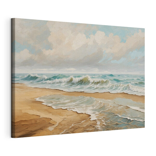 Schilderij van golven op een strand Canvas Schilderijen Schilderij van golven op een strand