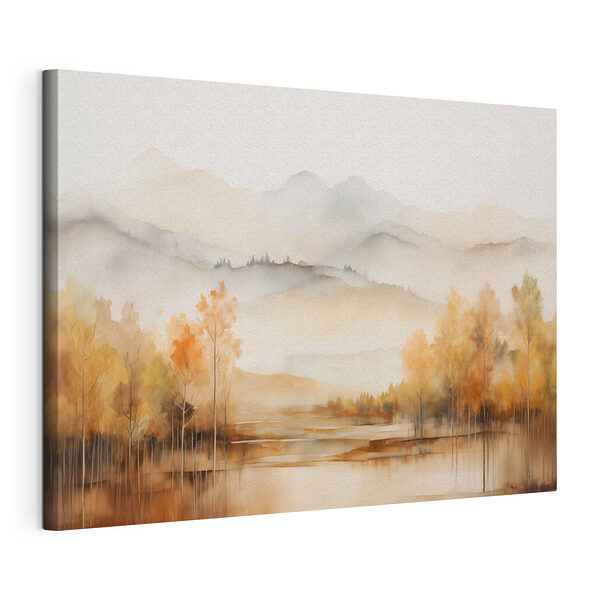 Canvas Schilderijen Aquarel van bomen en bergen