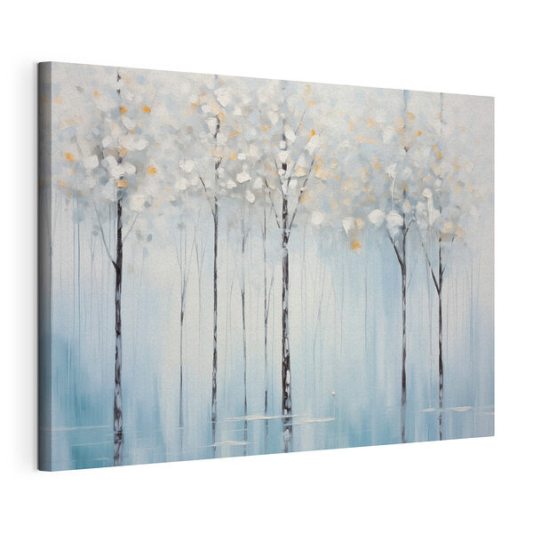 Canvas Schilderijen Schilderij van bomen in een meer