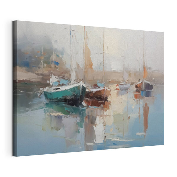 Canvas Schilderijen Schilderij van boten in een haven