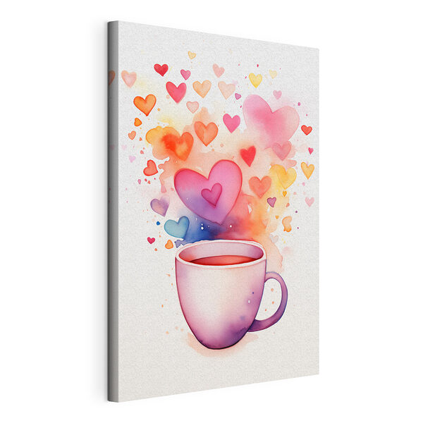 Canvas Schilderijen Kopje thee met hartjes