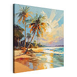 Canvas Schilderijen Schilderij van een strand met palmbomen