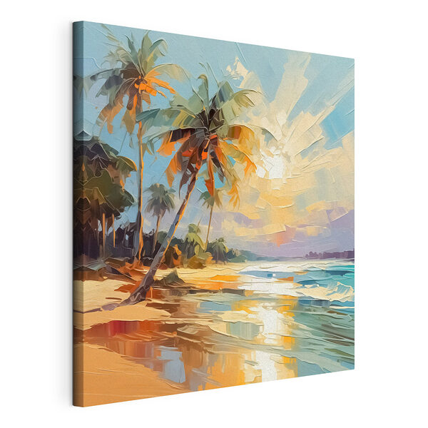 Schilderij van een strand met palmbomen Canvas Schilderijen Schilderij van een strand met palmbomen