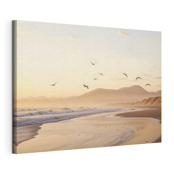 Vogels vliegen over een strand Canvas Schilderijen Vogels vliegen over een strand