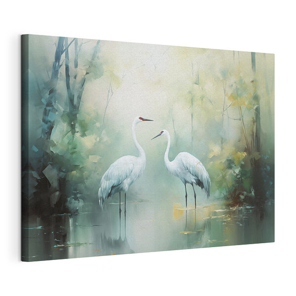 Paar witte vogels in een vijver Canvas Schilderijen Paar witte vogels in een vijver