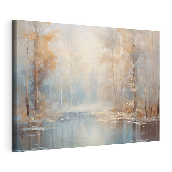 Canvas Schilderijen Water met bomen en bladeren