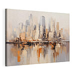 Canvas Schilderijen Schilderij van een stad met een brug over water
