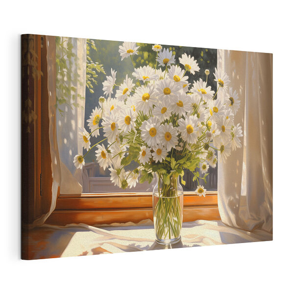 Boeket madeliefjes in een glazen vaas Canvas Schilderijen Boeket madeliefjes in een glazen vaas