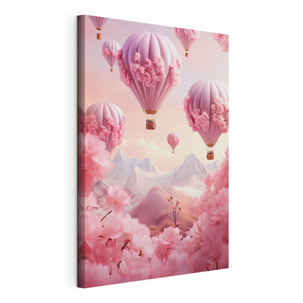 Canvas Schilderijen Hete luchtballonnen met kersenbloesems
