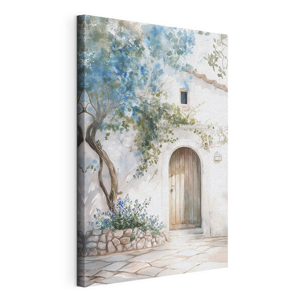 Schilderij van een deur en een boom op een muur Canvas Schilderijen Schilderij van een deur en een boom op een muur