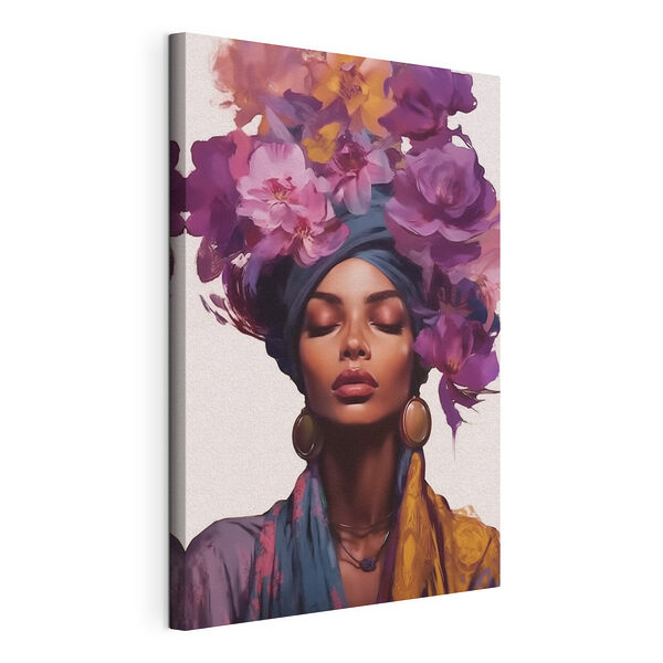 Canvas Schilderijen Vrouw met bloemen op haar hoofd