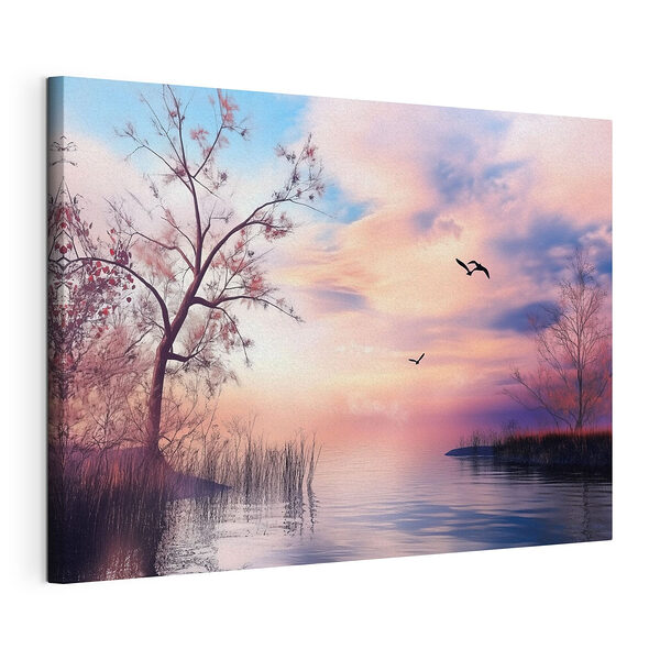 Canvas Schilderijen Boom naast water