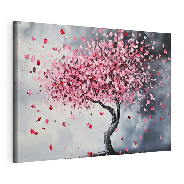Canvas Schilderijen Boom met roze bloemblaadjes