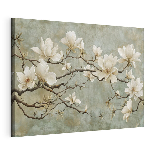 Canvas Schilderijen Witte bloemen aan een tak
