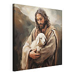 Canvas Schilderijen Schilderij van een man met een lam