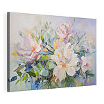 Canvas Schilderijen Schilderij van bloemen op een blauwe achtergrond