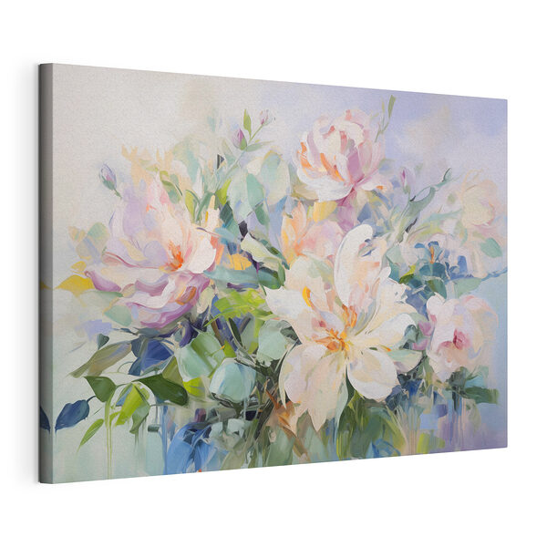 Schilderij van bloemen op een blauwe achtergrond Canvas Schilderijen Schilderij van bloemen op een blauwe achtergrond