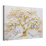 Canvas Schilderijen Boom met witte bladeren en bloemen